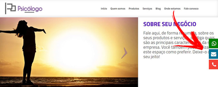 Botões de contato rápido no site de psicologia